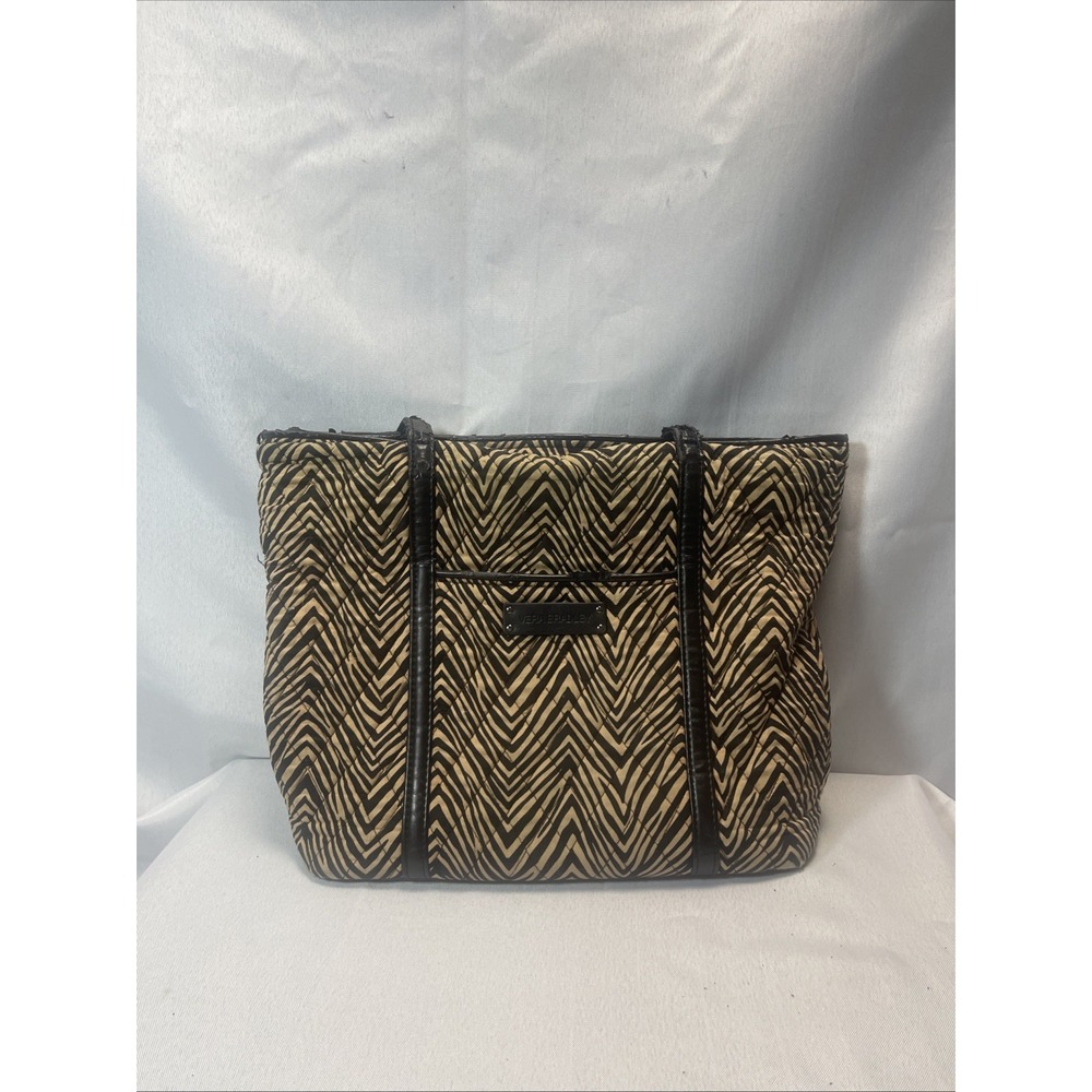 Vera Bradley Black White Leopard Animal Print Tote Bag Zip Closure Inner Pockets